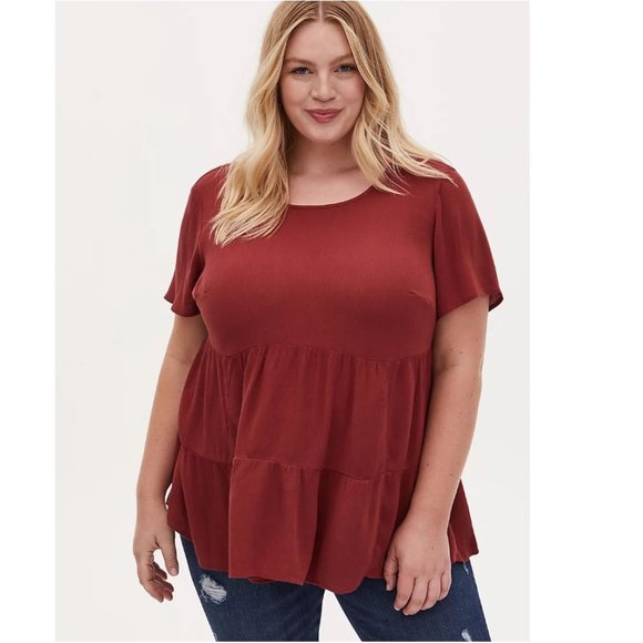 torrid Tops - Torrid Size 1X Brick Red Shirred Hem Top